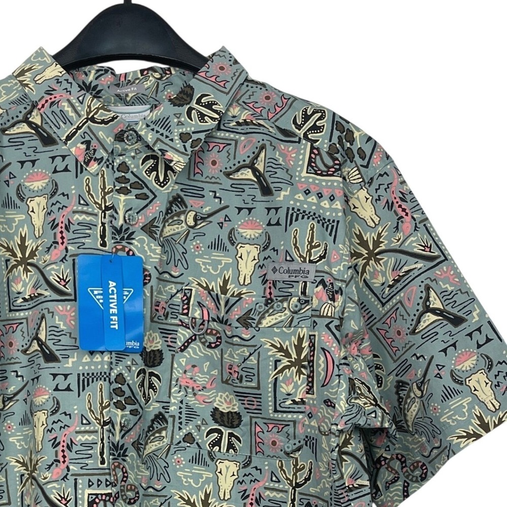 NEW Columbia PFG Wild Cast Camp Shirt Mens M Fishing Aztec All Over AOP $50